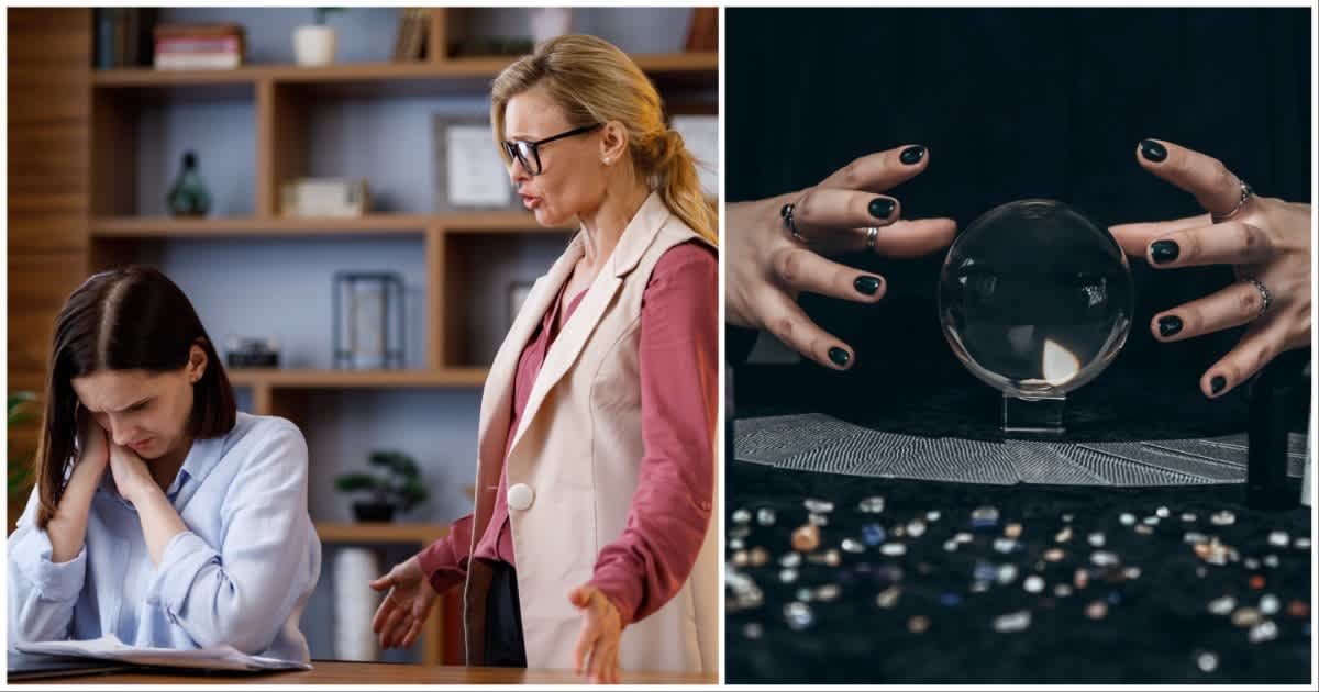 (L ) A boss yelling at an employee ; (R) A person performing witchcraft (Representative Cover Image Source: Getty Images | Photo by (L) fotomaniya ; (R) Olena Ruban)