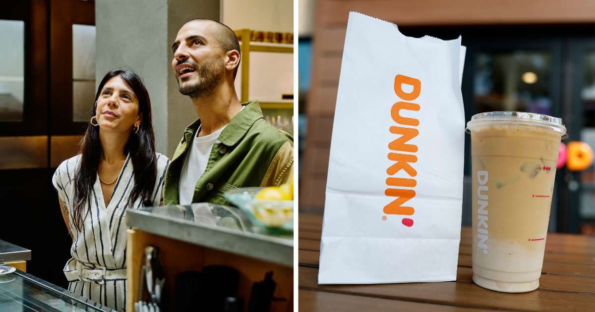 (L) Man ordering coffee with partner. (R) Dunkin Donuts iced coffee. (Representative Cover Image Source: Getty Images | (L) Thomas barwick, (R) Justin sullivan)