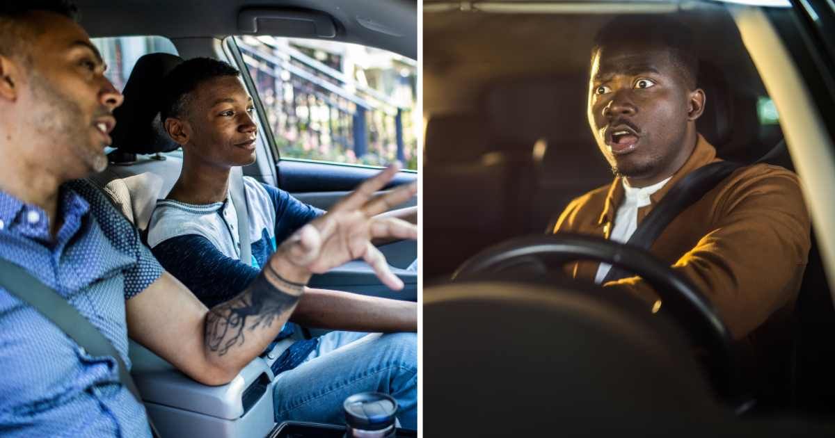 (L) Dad teaching his son driving. (R) Man shocked driving. (Representative Cover Image Source: Getty Images | (L) Momo productions, (R) DjelicS)