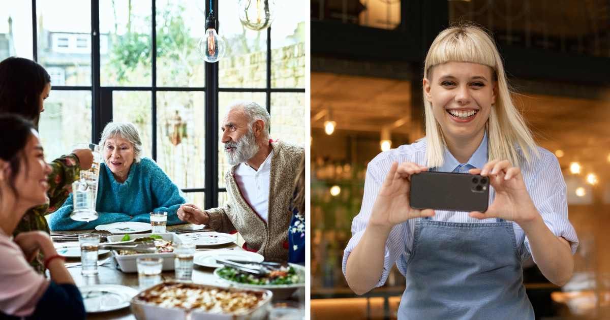(L) Family having dinner together. (R) Waitress clicking a picture. (Representative Cover Image Source: Getty Images | (L) 10000 Hours, (R) Ivan Pantic)