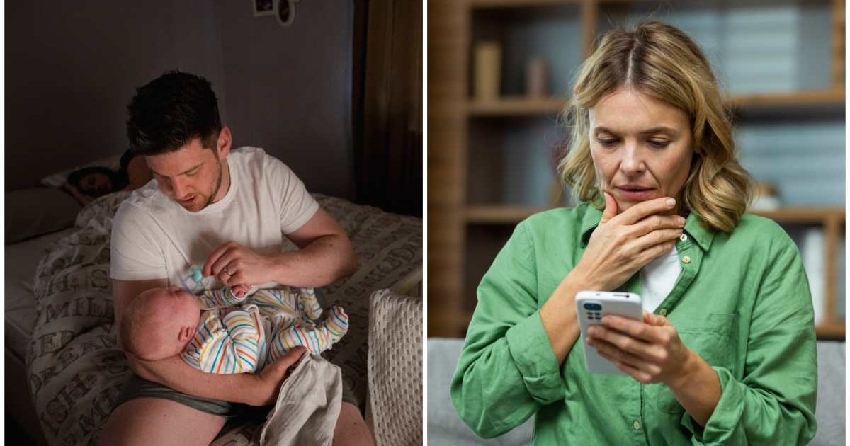 (L ) A dad feeding his baby while mother takes rest ; (R) A woman looks shocked reading a text (Representative Cover Image Source: Getty Images | Photo by (L) DGLimages ; (R) Liubomyr Vorona)