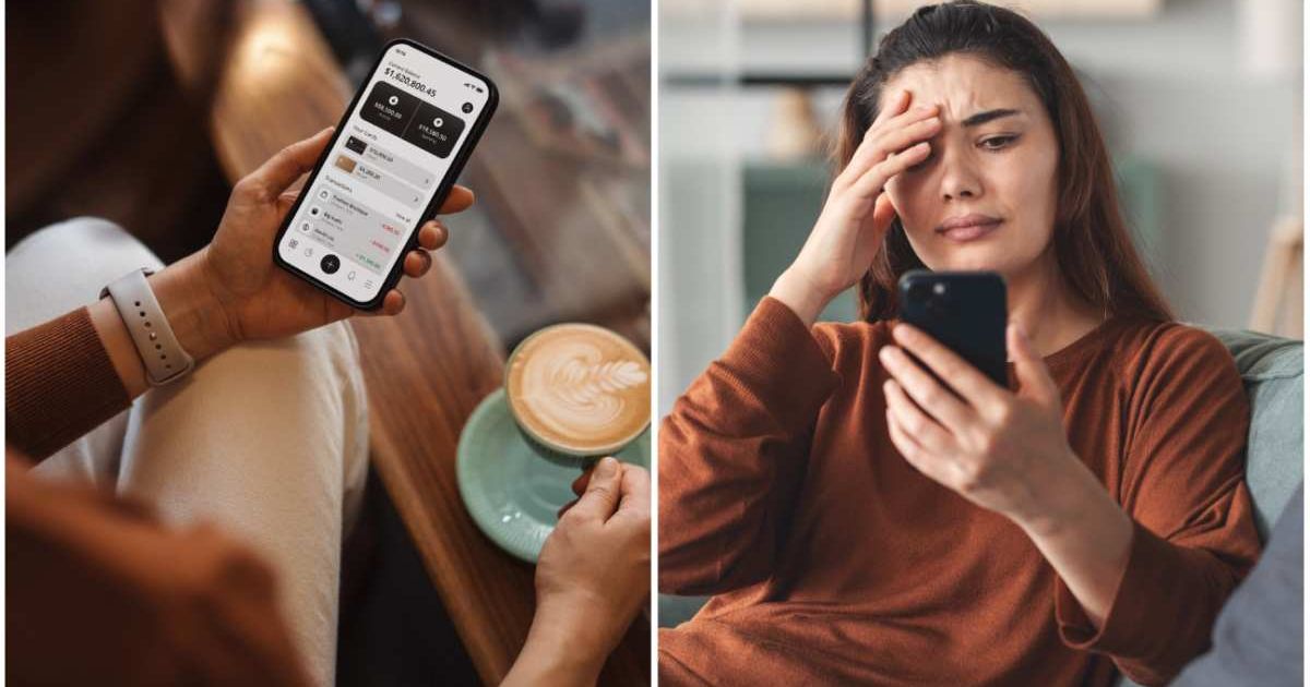 (L ) A person viewing a transaction on their phone ; (R) A woman looks sad, looking at her phone (Representative Cover Image Source: Getty Images | Photo by (L) d3sign ; (R) seb_ra)