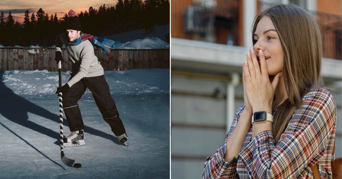 A man playing ice hockey (L). A hopeful young woman covering her mouth (R). (Representative Cover Image Source: Getty Images | Photo by Dustin67 and Olena Ruban)