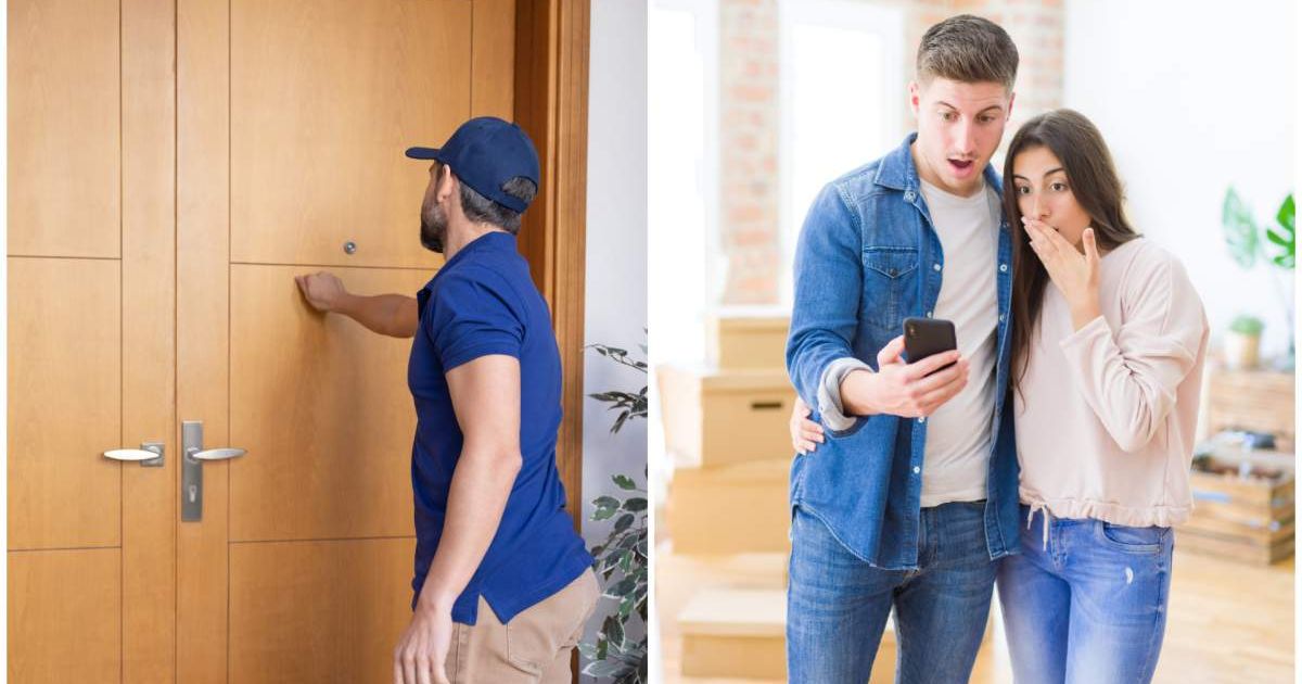 (L ) A man knocking on a door ; (R) A couple looks shocked seeing something on their phone (Representative Cover Image Source: Getty Images | Photo by (L) fizkes ; (R) AaronAmat)