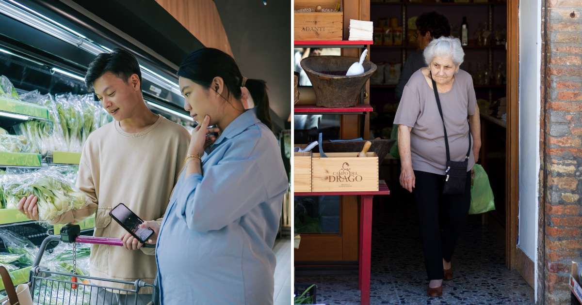 (L) Couple at grocery store. (R) Old woman leaving a store. (Representative Cover Image Source: Getty Images | (L) Edwin tan, (R) Jann Huizenga)