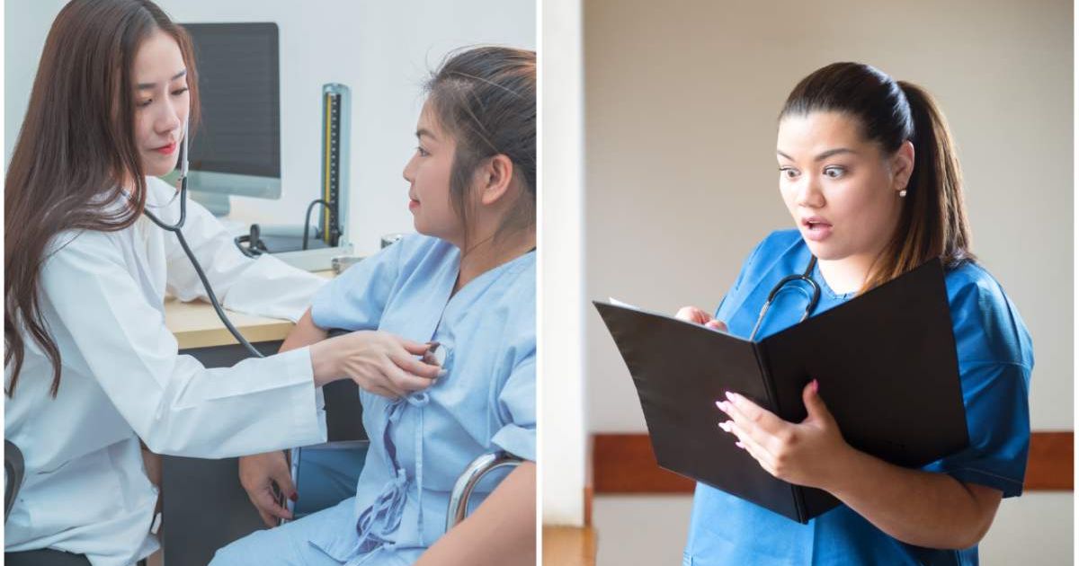 (L ) A doctor checking a patient's heartbeat ; (R) A doctor looks stunned reading a medical report  (Representative Cover Image Source: Getty Images | Photo by (L) Thing Nong Nont ; (R) Zdenka_Simekova)