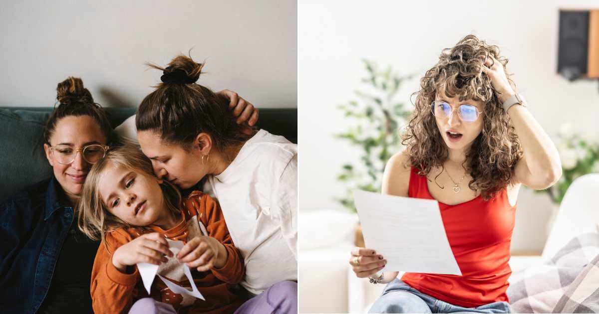 (L) Two women hugging a child; (R) A woman is shocked after reading a piece of paper. (Representative Cover Image Source: Getty Images | Photo by (L) Johner Images; (R)  SimpleImages)