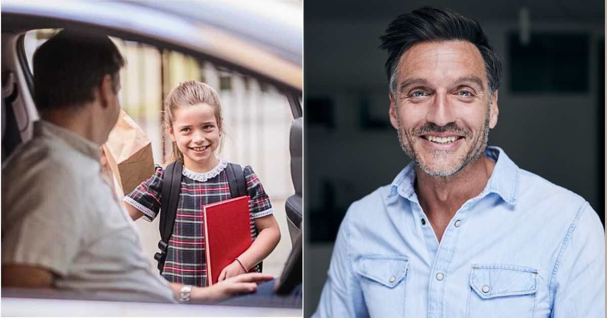 (L) A man picking a girl from school. (R) Man smiles emotionally. (Representative Cover Image Source: Getty Images | L - Dobrila Vignjevic, R -westend61)