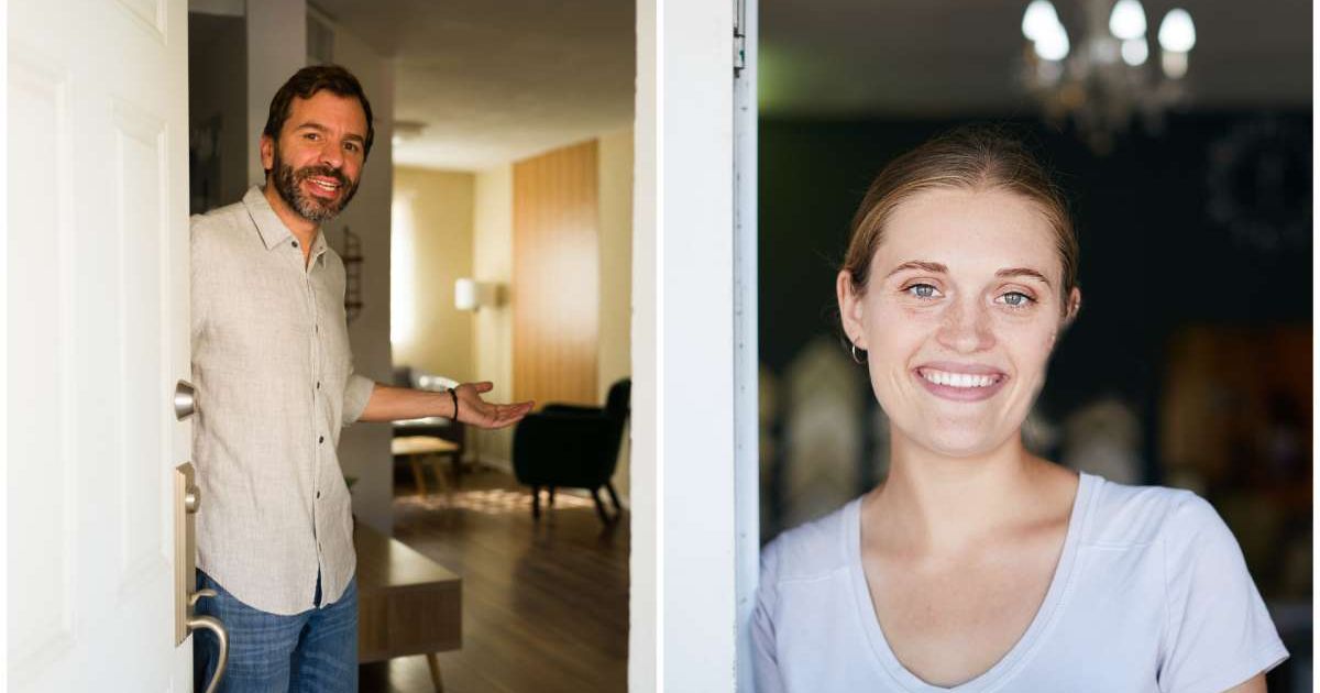 (L ) A man opening the door for someone ; (R) A woman at the doorstep (Representative Cover Image Source: Getty Images | Photo by (L) Antonio_Diaz ; (R) RapidEye)