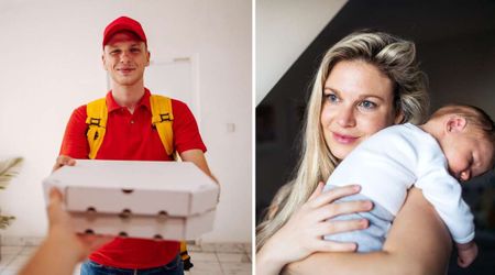 Pizza delivery driver noticed a mom holding her sleeping baby at the door — then his next move left her in tears