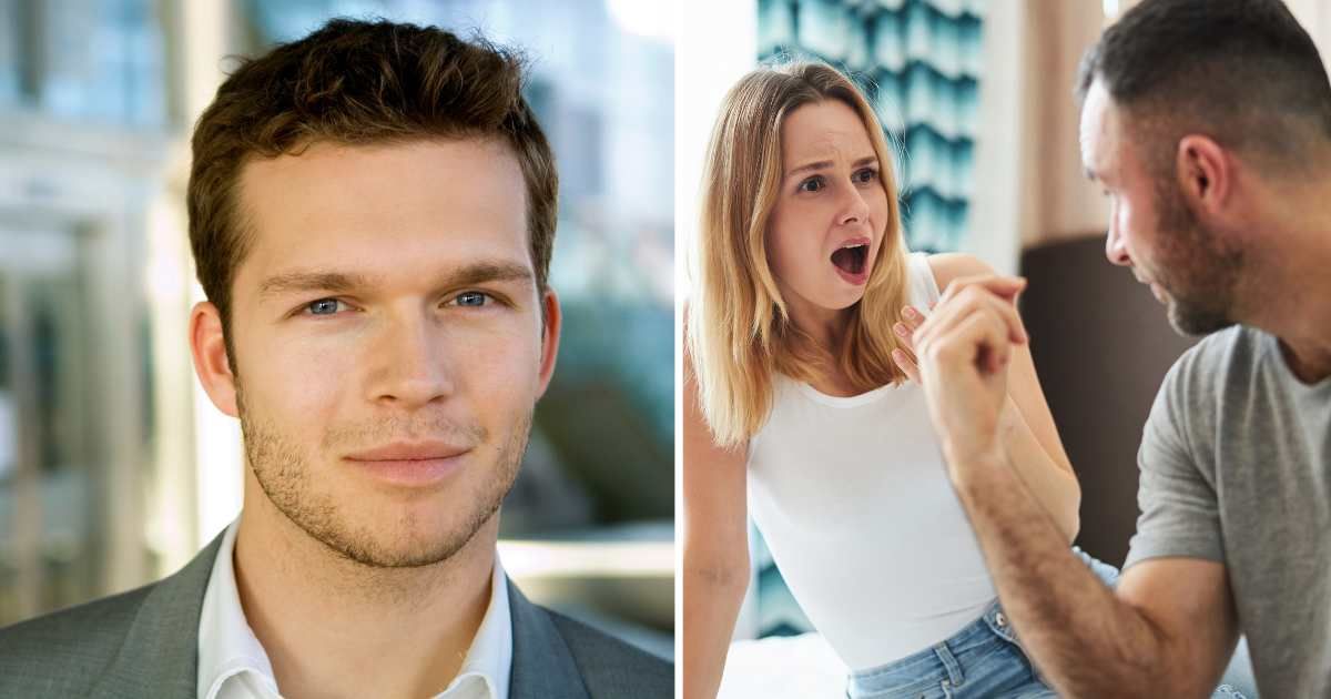 (L) Man smiling. (R) Woman shocked talking to man. (Representative Cover Image Source: Getty Images | (L) Eric Audras, (R) Svitlana Hulko)