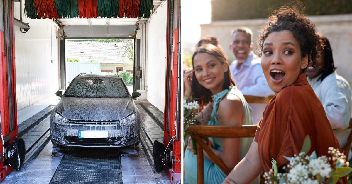 (L) Car wash. (R) Surprised wedding guests. (Representative Cover Image Source: Getty Images | (L) Westend61, (R) Klaus Vedfelt)
