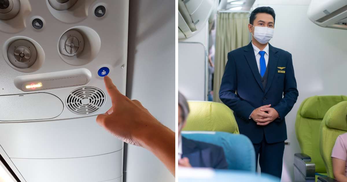 (L) Passenger pressing service button. (R) Flight attendant. (Representative Cover Image Source: Getty Images | (L) Stock photo and footage, (R) Kittikorn Nimitpara)