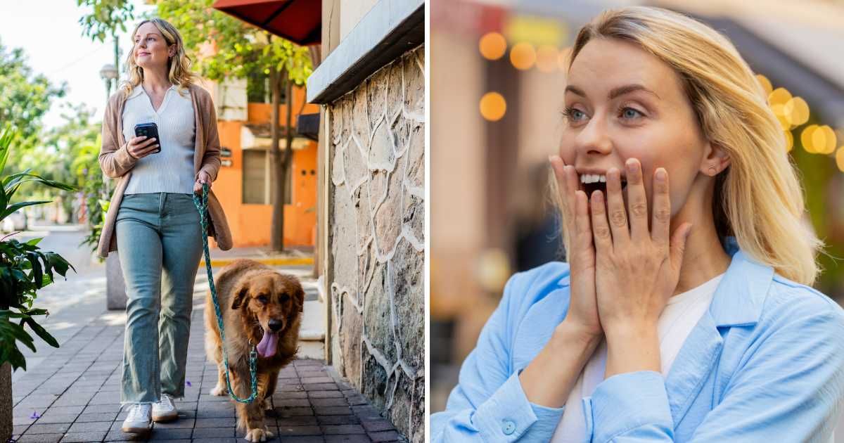 (L) Woman walking her pet dog. (R) Woman shocked. (Representative Cover Image Source: Getty Images | (L) FG trade latin, (R) Andrii Lemelyanenko)