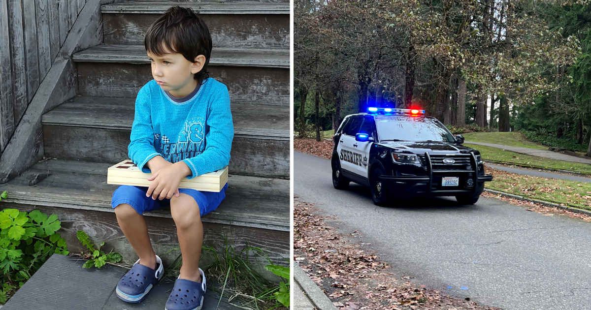 (L) Boy sitting on porch. (R) Police car. (Representative Cover Image Source: Getty Images | (L) Valentina Sheboltaeva, (R) Colleen Michaels)