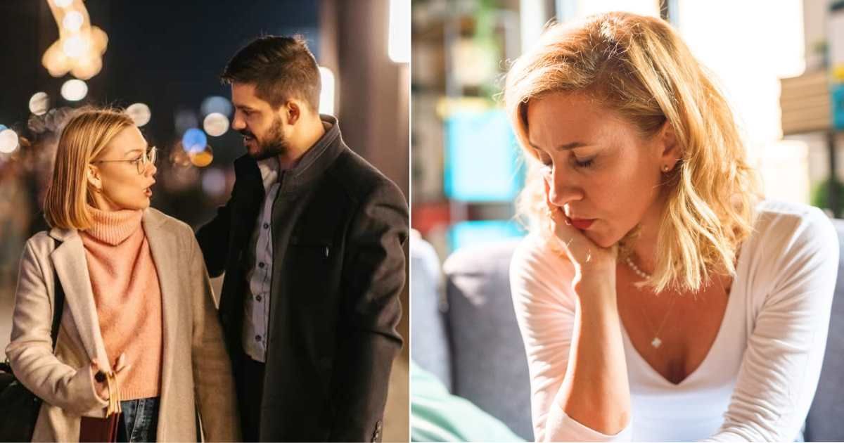 (L) A woman strikes conversation with a stranger on the street. (R) The woman looks stressed and fazed at home. (Representative Cover Image Source: Getty Images | L - Vuk Saric, R - fotostorm)