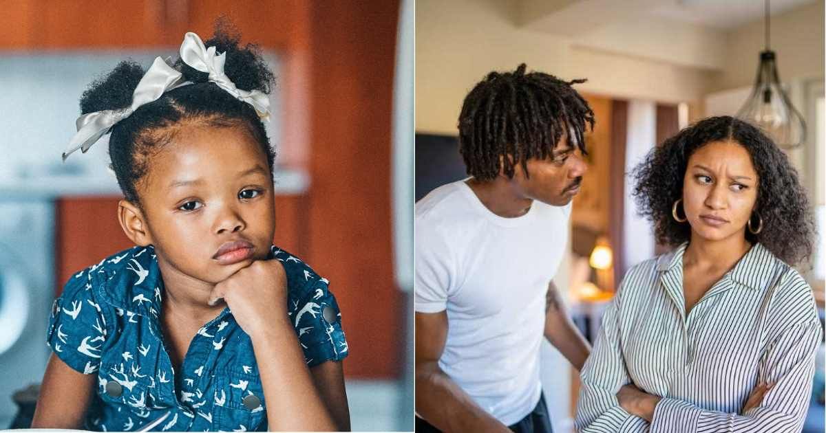 (L) Little girl looks on with judgment and doubt. (R) A couple is fighting, the woman looking visibly upset. (Representative Cover Image Source: Getty Images | L - Charday Penn, R - Vladimir Vladimirov)