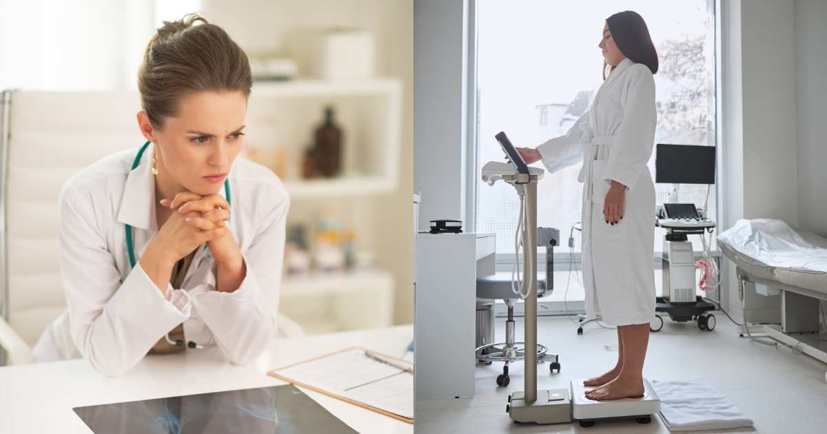 (L) A doctor looking tensed after examining an X-ray scan ; (R) A girl weighing herself (Representative Cover Source: Getty Images | Photo by (L) CentralITAlliance; (R) Svitlana Hulko)