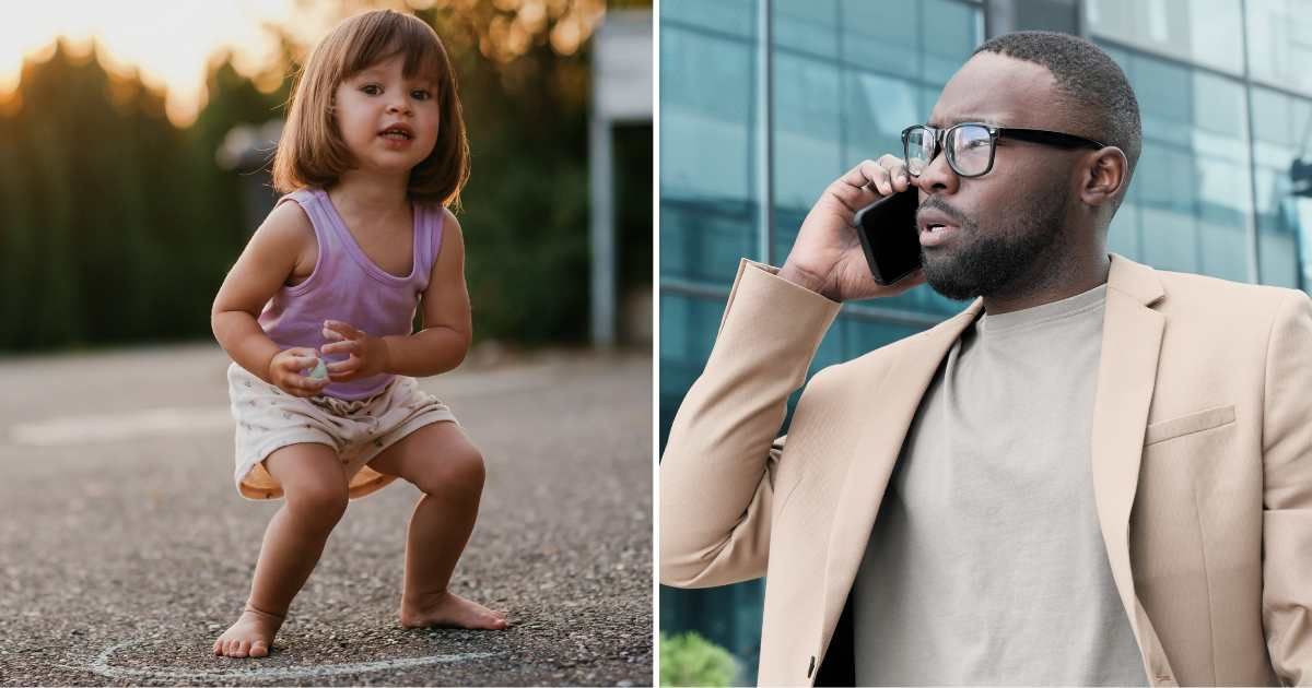 (L) Toddler walking around barefoot. (R) Man on call. (Representative Cover Image Source: Getty Images | (L) Kateryna Zasukhina, (R) AnnaStills)