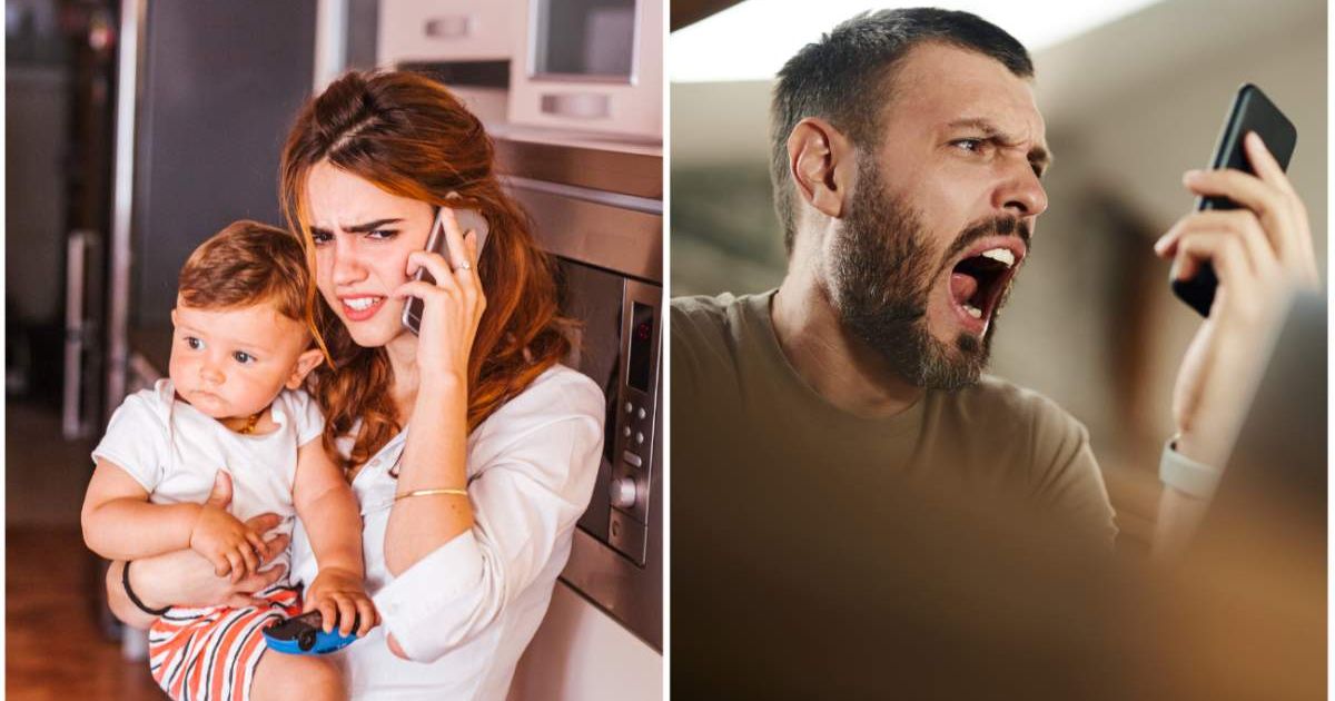 (L ) A toddler's mother looks confused on a call ; (R) A man screaming at his phone (Representative Cover Image Source: Getty Images | Photo by (L) Westend61 ; (R) skynesher)