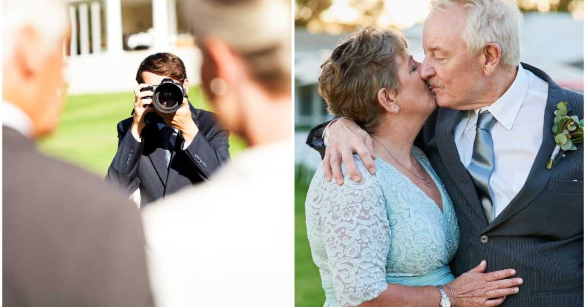 (L ) A wedding photographer clicking an elderly couple's picture ; (R) An elderly couple kissing at a wedding (Representative Cover Image Source: Getty Images | Photo by (L) Neustockimages ; (R) Adene Sanchez)