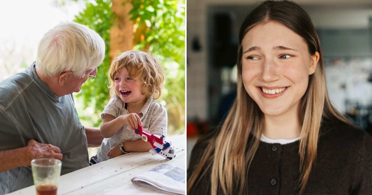 A toddler chatting with an old man at the table (L). A woman getting happy and emotional (R). (Representative Cover Image Source: Getty Images | Photo by Marc Romanelli and Maskot)