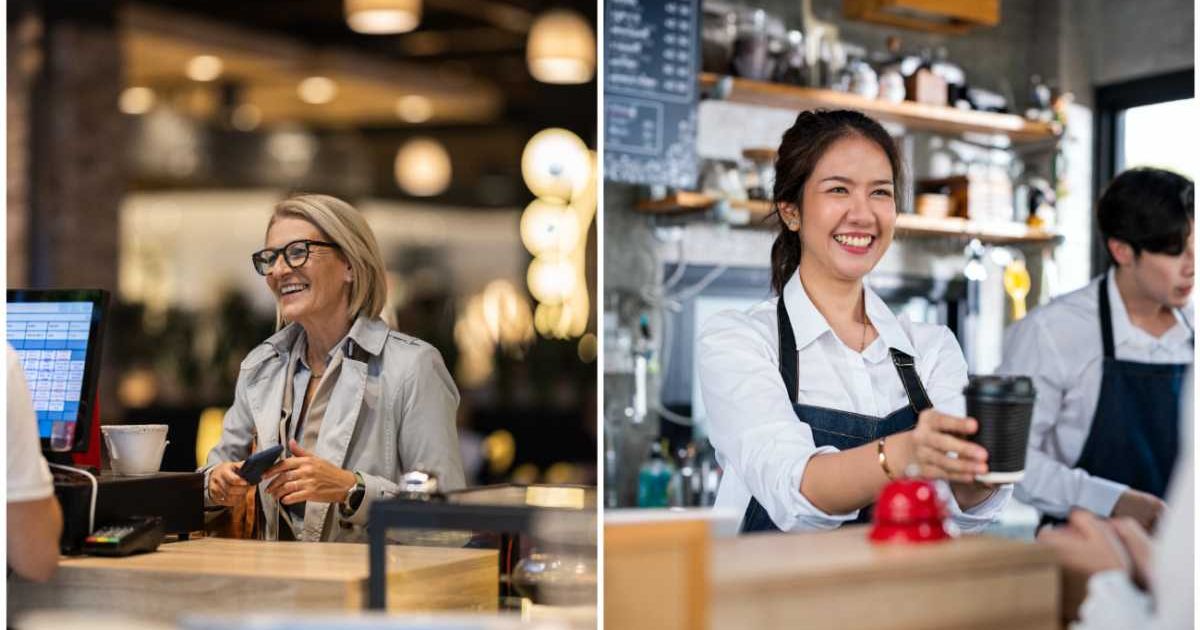 (L ) An elderly woman placing an order. (R) A staff member handing an order. (Representative Cover Image Source: Getty Images | (L) freemixer ; (R) Nitat Termmee)