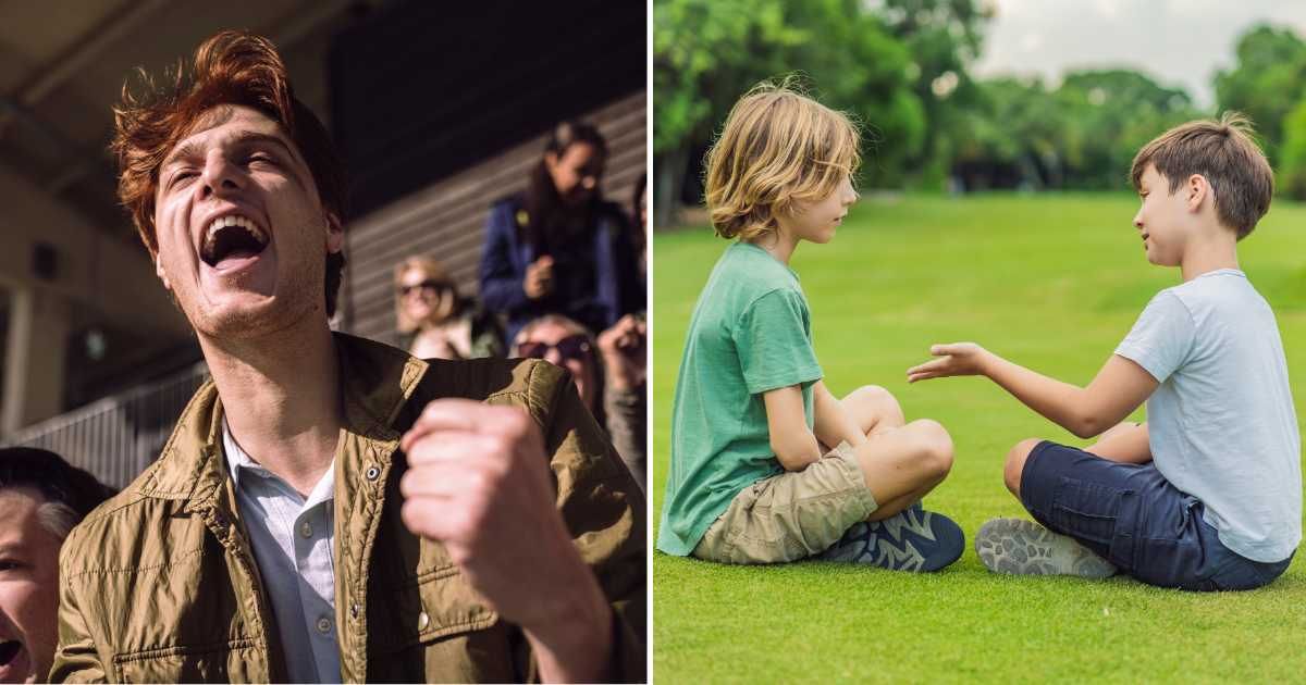 (L) A man cheering while watching a game in stadium (R) Two boys having a conversation in a park (Representative Cover Source: Getty Images | (L) Maskot; (R) galtiskaya)