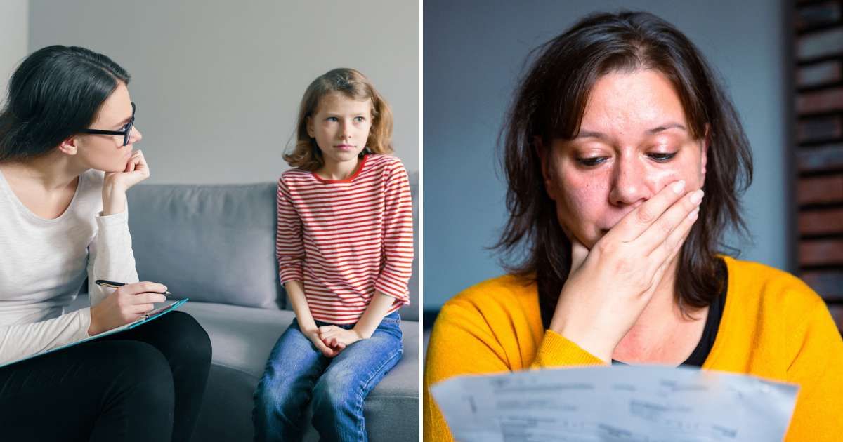 A young girl speaking to a counselor (L). A woman looking visibly upset after looking at a worksheet (R). (Representative Cover Image Source: Getty Images | Photo by Valeriy G and 	coldsnowstorm)