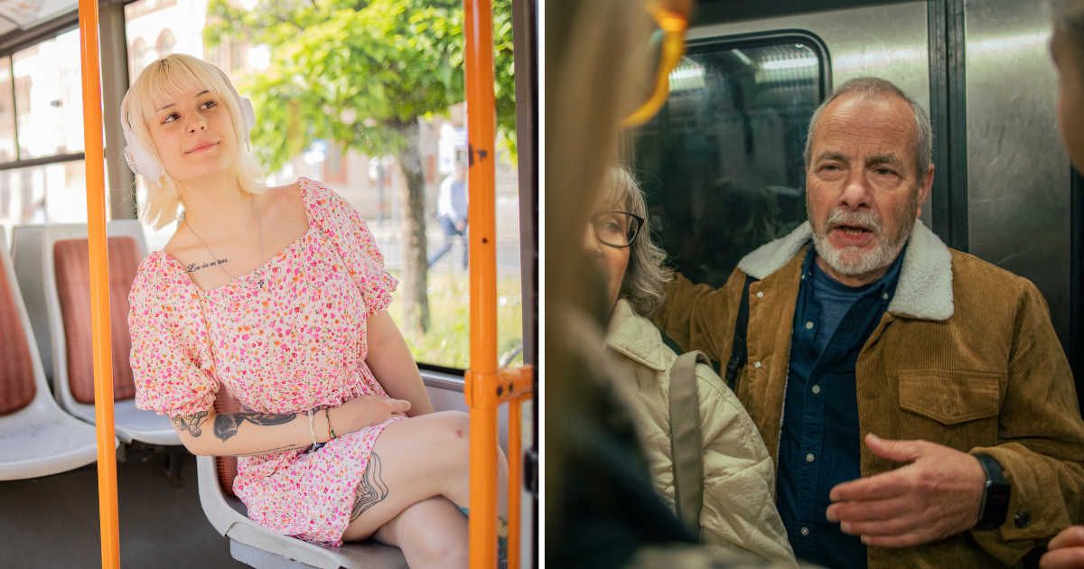 (L) Young woman wearing dress on tram. (R) Old man on train. (Representative Cover Image Source: Getty Images | (L) Rockaa, (R) DarioGaona)