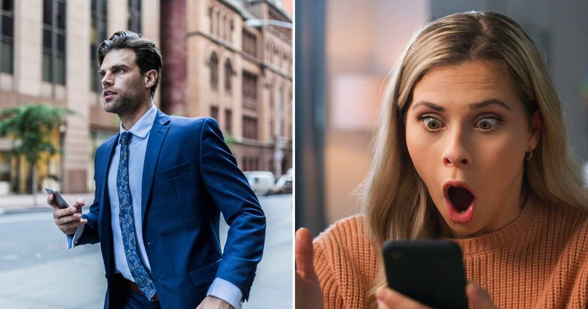 Man in a hurry (L). A woman shocked upon reading a text (R). Representative Cover Image Source: Getty Images | Photo by Westend61 and Sean Anthony Eddy