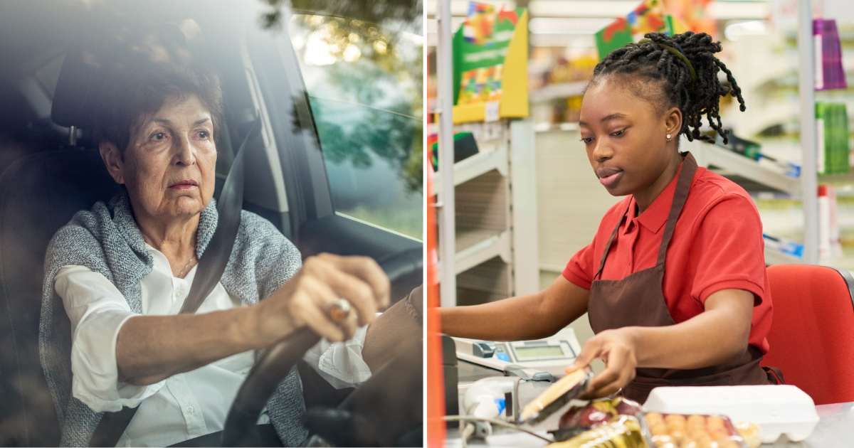 (L) An old woman driving a car (R) An employee working at the counter (Representative Cover Source: Getty Images | (L) Milan Markovic; (R) Pressmaster)