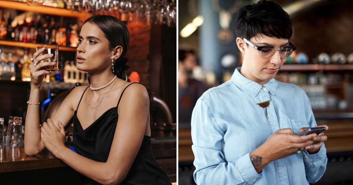 (L) Young woman at bar. (R) Bartender on phone. (Representative Cover Image Source: Getty Images | (L) Constaninis, (R) shapecharge)