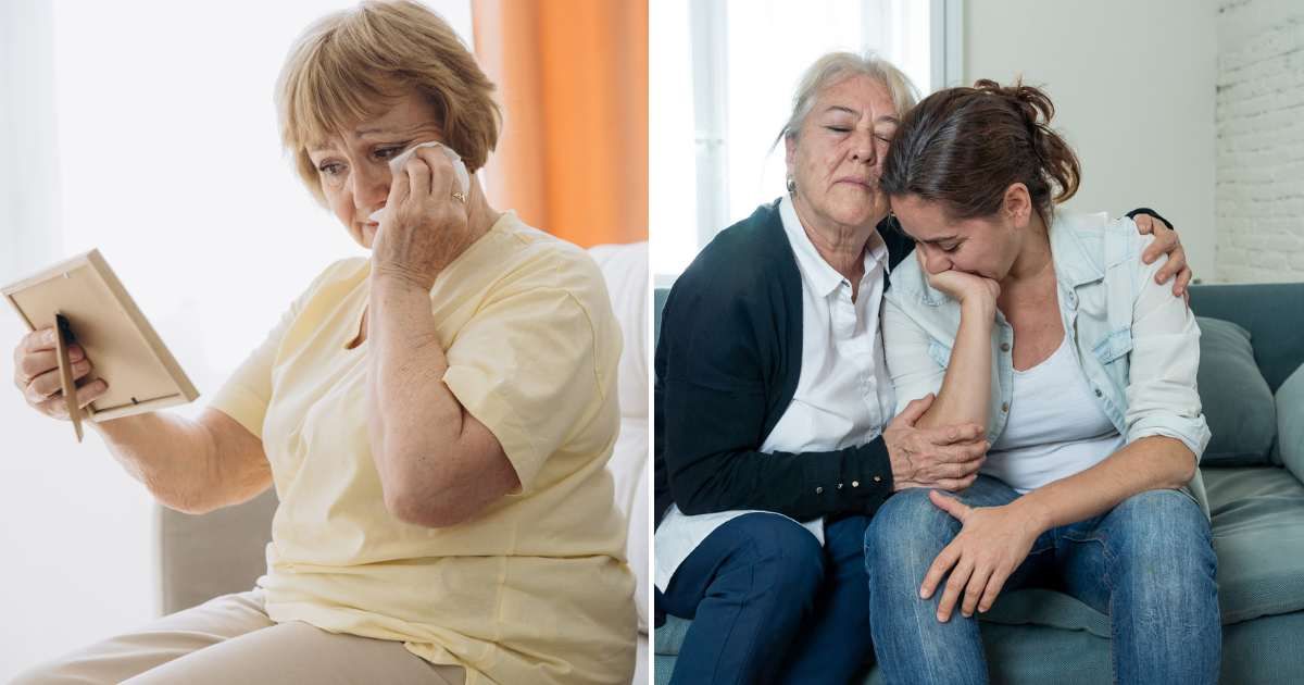 An old lady crying, looking at a photograph (L) A mother consoling a daughter (R) (Representative Cover Image Source: Getty Images | Photo by anatoliycherkas and SB Arts Media)
