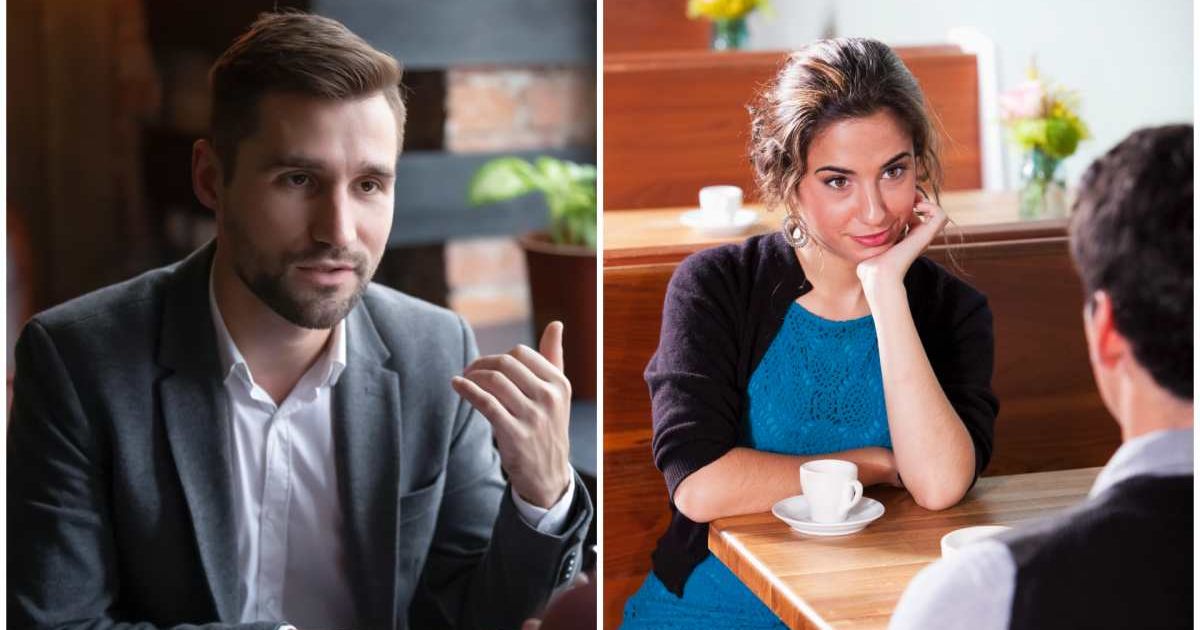 (L ) A man talking to his date ; (R) A woman looks disappointed during a date. (Representative Cover Image Source: Getty Images | Photo by (L) fizkes ; (R) kali9)