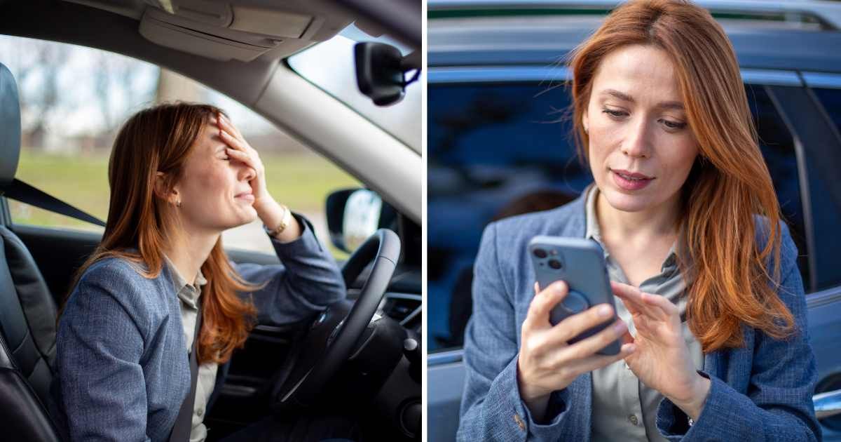 (L) Stressed woman sitting in car. (R) Woman calling from phone. (Representative Cover Image Source: Getty Images | (L) draganab, (R) draganab)