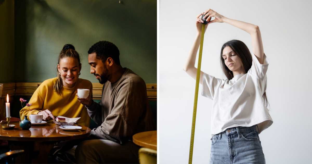 (L) Couple on date. (R) Woman measuring her height. (Representative Cover Image Source: Getty Images | (L) Janina Steinmetz, (R) Getty Images)