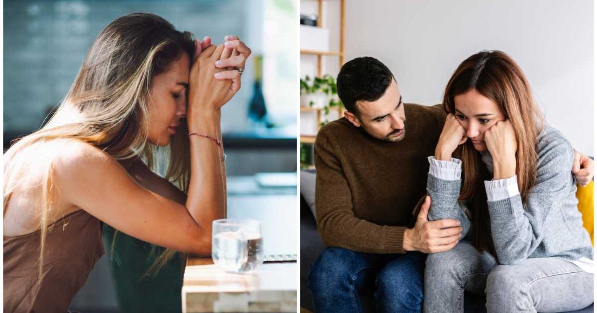 (L ) A woman looks upset ; (R) A woman comforted by her partner (Representative Cover Image Source: Getty Images | Photo by (L) Olga Rolenko ; (R) Xavier Lorenzo)