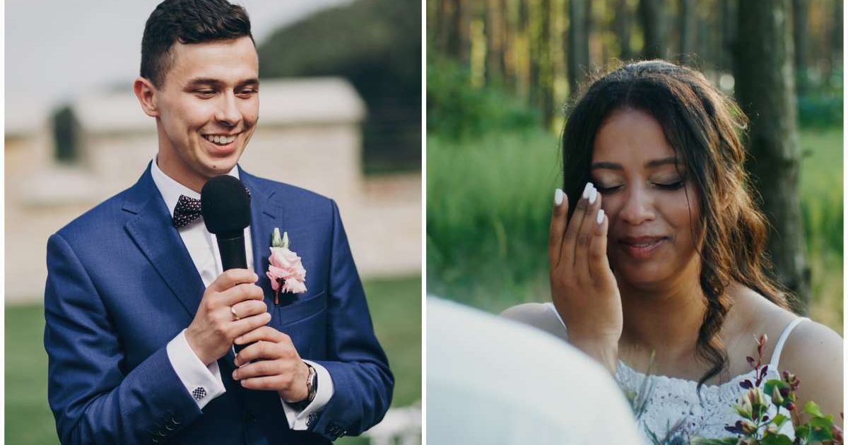 (L) A groom pronouncing his vows. (R) A bride shedding tears of joy. (Representative Cover Image Source: Getty Images | (L) Bogdan Kurylo ; (R) M-ART Production)
