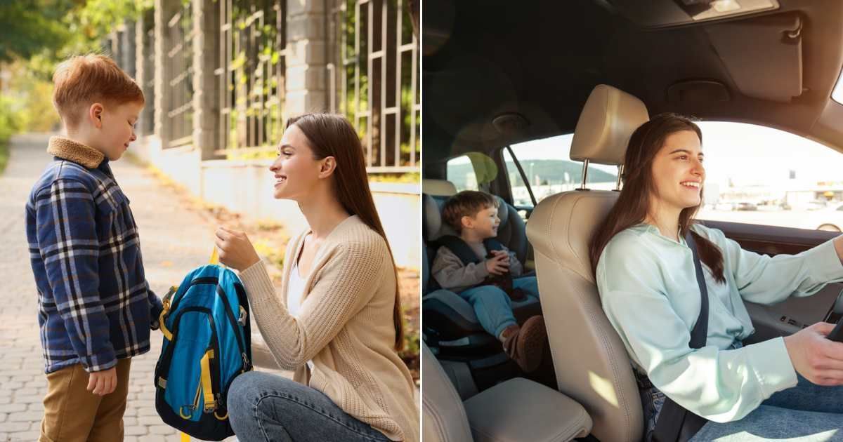 Mom talking to son (L); Mom driving with her son in the backseat (R). (Representative Cover Image Source: Getty Images | Photo by Liudmila Chernetska and ArtistGNDphotography )