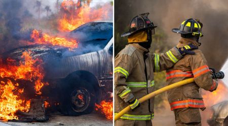 Firefighters salvaged just one thing that belonged to a little girl after her family car burst into flames — it left her mom in tears