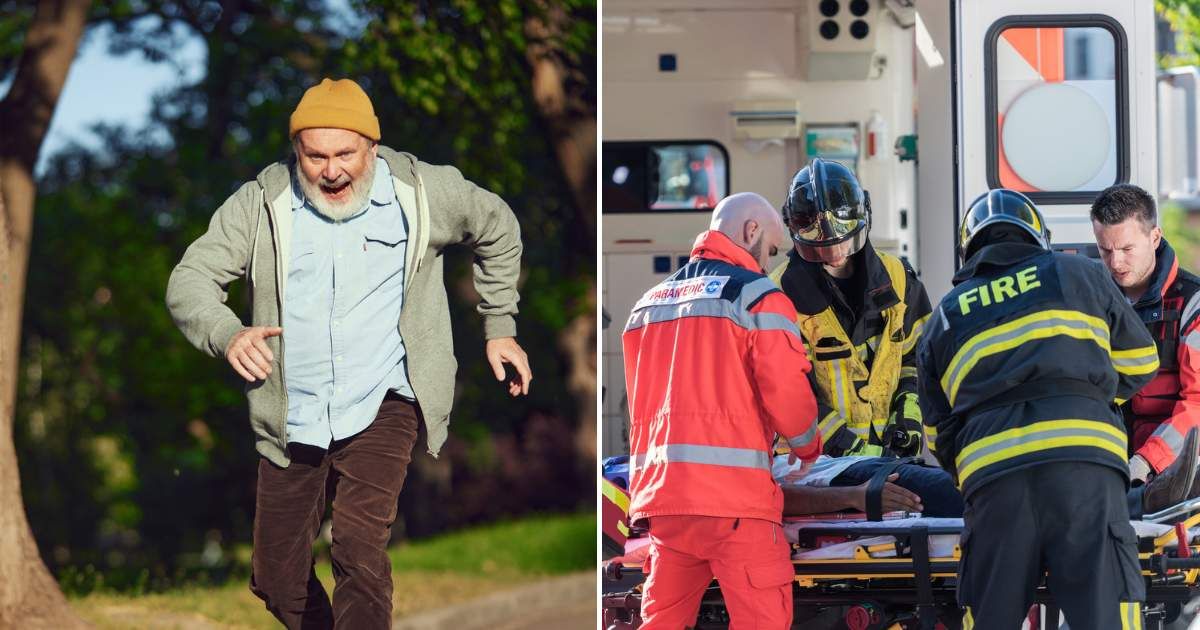 An old man running across the street in a panicked state (L). Fire fighters on duty (R). (Representative Cover Image Source: Getty Images | Photo by 	master1305 and Tashi-Delek)