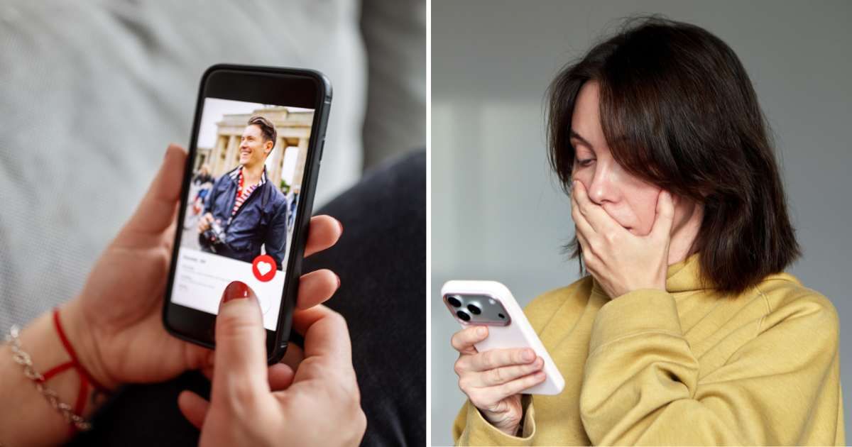 (L) Woman using dating app. (R) Woman shocked looking at phone. (Representative Cover Image Source: Getty Images | (L) Luis Alvarez, (R) Ekaterina Demidova)