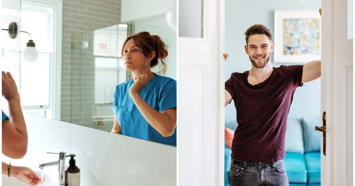 (L )A nurse inside a bathroom ; (R) A man looking creepishly blocking the doorway (Representative Cover Image Source: Getty Images | Photo by (L) mixetto ; (R) Hinterhaus Productions)