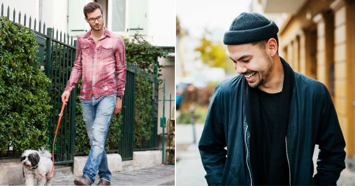 (L) A man walking a dog in a park (R) A man laughing on the street (Representative Cover Source: Getty Images | (L) Fabrice LEROUGE; (R) Hinterhaus Productions)