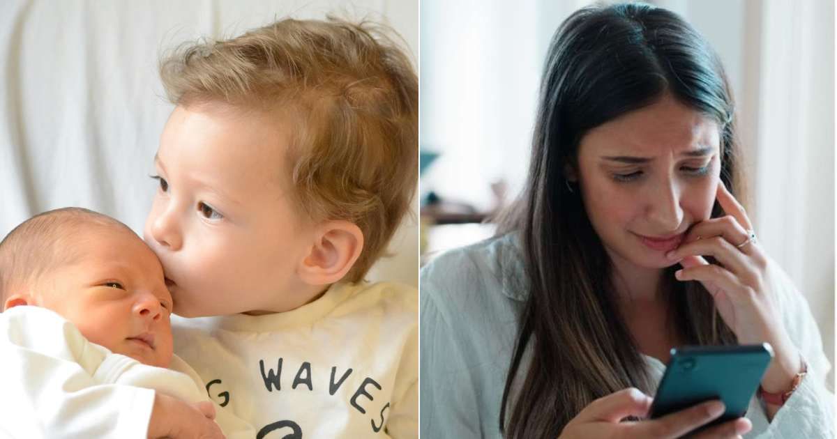 (L) A little brother caressing his baby brother; (R) A woman crying, watching something on her phone (Representative Cover Image Source: L - Pexels| Şükrü Emre Şanlı, R - Getty Images | Bevan Goldswain)