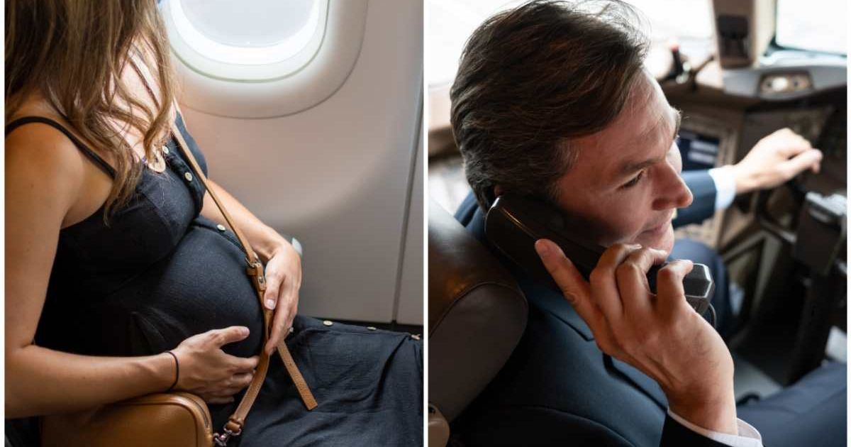 (L ) A pregnant woman in a flight ; (R) A pilot on a call (Representative Cover Image Source: Getty Images | Photo by (L) A boy and the sea ; (R) andresr)