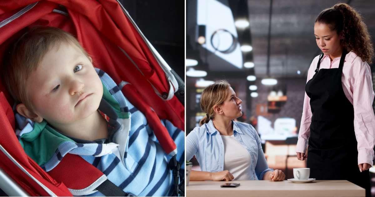 (L) A visually impaired boy on a stroller (R) A woman looking at a waitress with anger (Representative Cover Source: Getty Images | (L) tirc83; (R) AndreyPopov)
