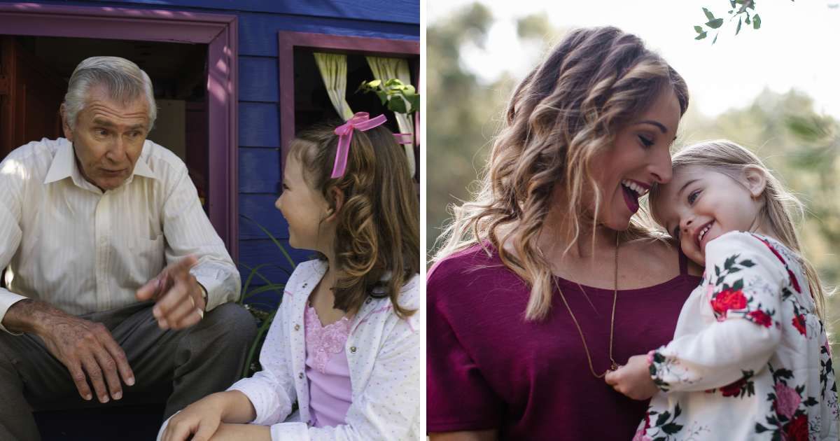 (L) Old man talking with young girl. (R) Mom hugging daughter. (Representative Cover Image Source: Getty Images | (L) David Woolley, (R) Cavan Images)