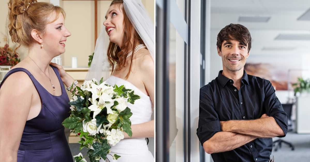 A bride speaking to her friends (L). A mam smirking (R) (Representative Cover Image Source: Getty Images | Photo by Jupiterimages and Luis Alvarez)
